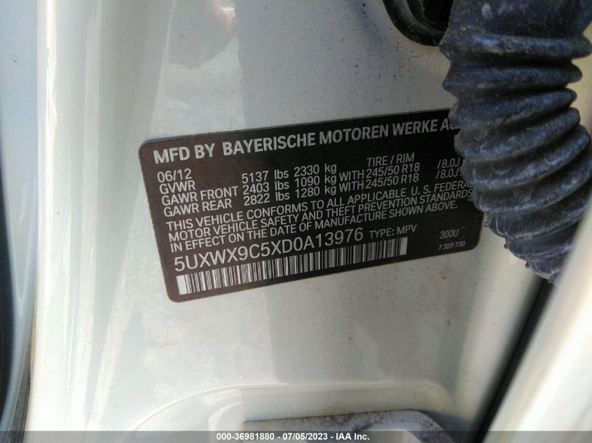 2013 BMW X3 XDRIVE28I - 5UXWX9C5XD0A13976
