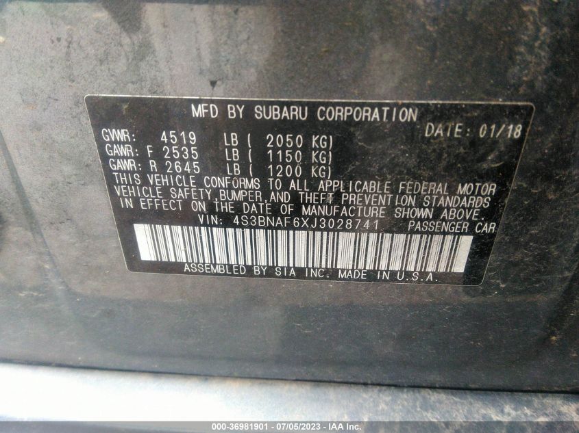 2018 SUBARU LEGACY PREMIUM - 4S3BNAF6XJ3028741