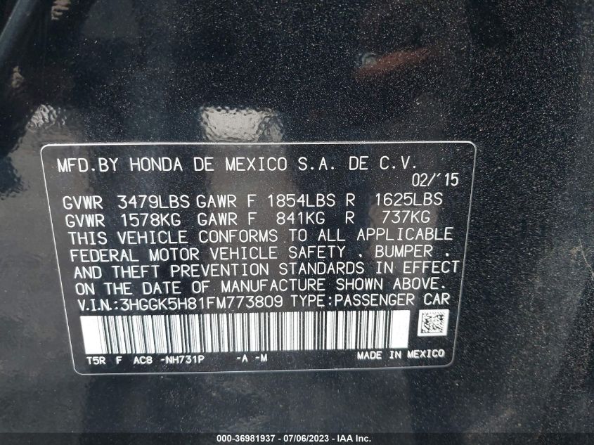 2015 HONDA FIT EX-L/EX - 3HGGK5H81FM773809
