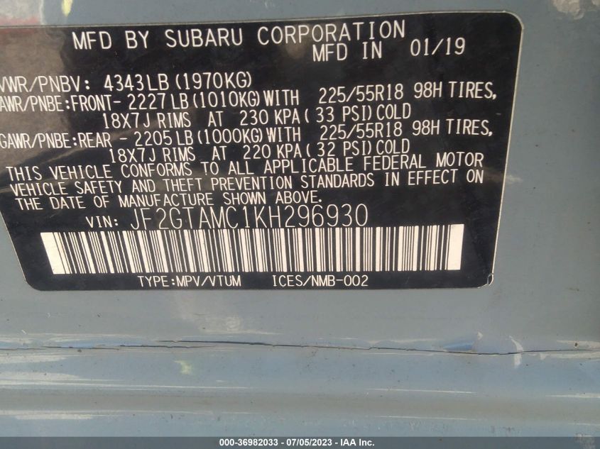 2019 SUBARU CROSSTREK LIMITED - JF2GTAMC1KH296930