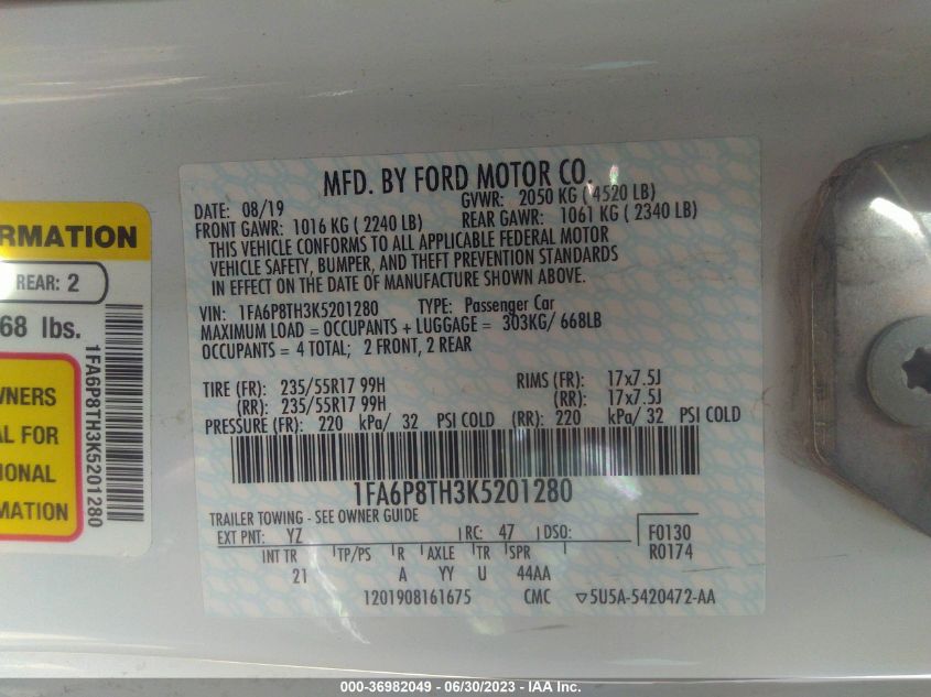 2019 FORD MUSTANG - 1FA6P8TH3K5201280