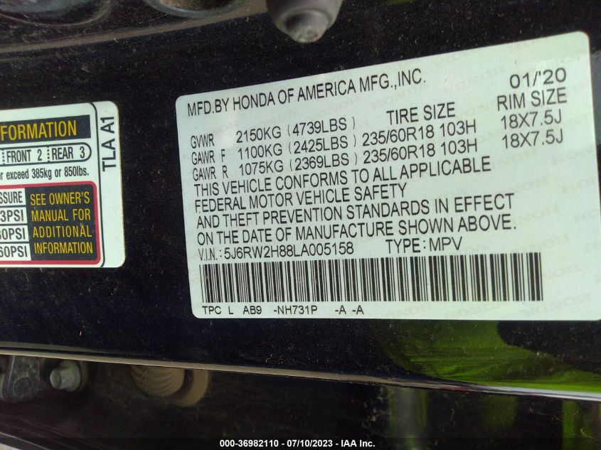 2020 HONDA CR-V EX-L - 5J6RW2H88LA005158