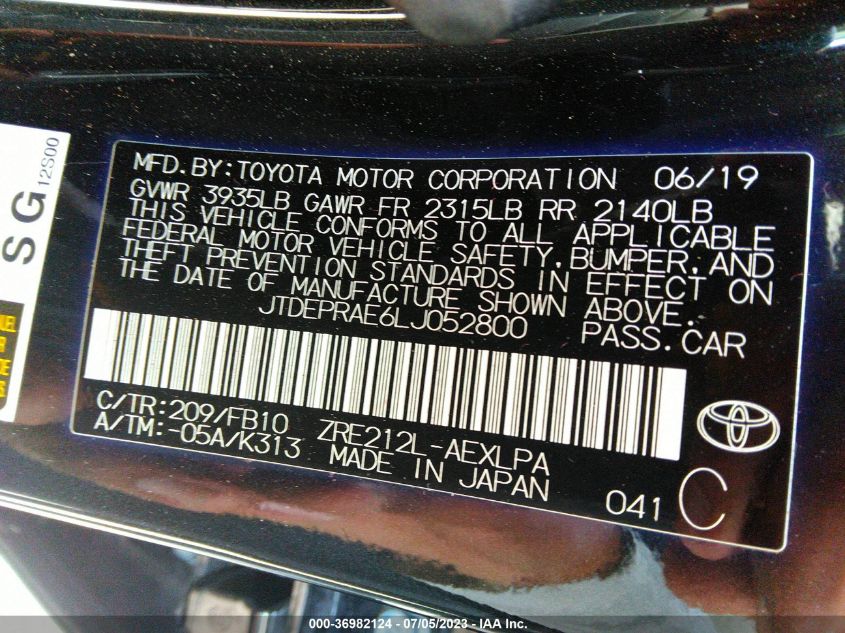 2020 TOYOTA COROLLA LE - JTDEPRAE6LJ052800