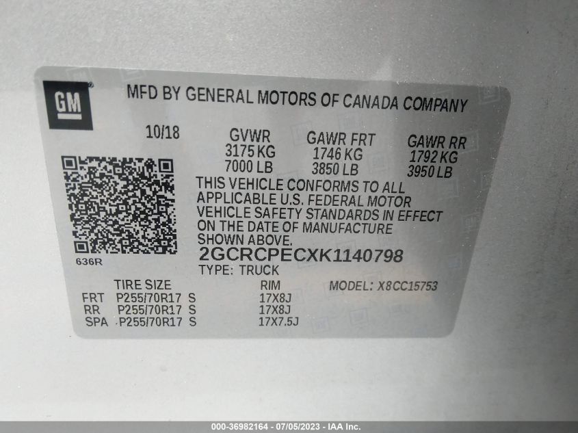 2019 CHEVROLET SILVERADO 1500 LD LT 2GCRCPECXK1140798