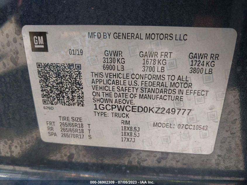2019 CHEVROLET SILVERADO 1500 LT - 1GCPWCED0KZ249777