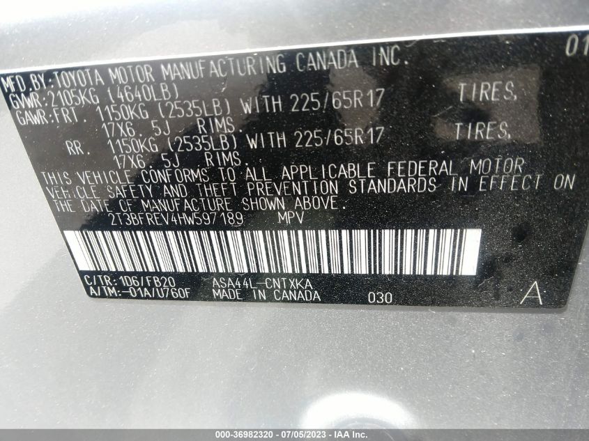 2017 TOYOTA RAV4 LE - 2T3BFREV4HW597189