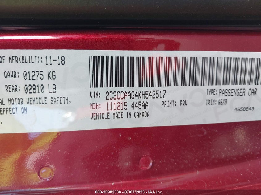 VIN 2C3CCAAG4KH542517 2019 CHRYSLER 300 TOURING L