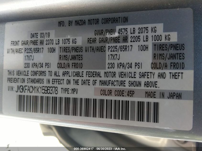 2019 MAZDA CX-5 TOURING - JM3KFACM1K1596378
