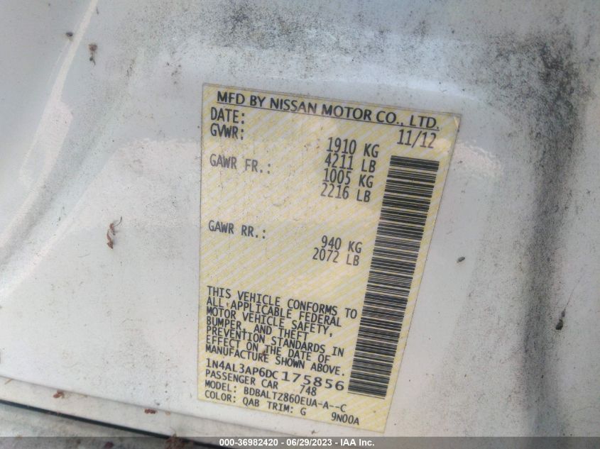 2013 NISSAN ALTIMA 2.5 SV - 1N4AL3AP6DC175856