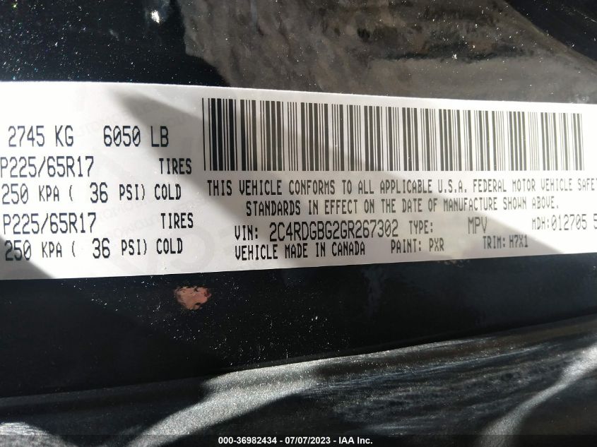2016 DODGE GRAND CARAVAN SE - 2C4RDGBG2GR267302