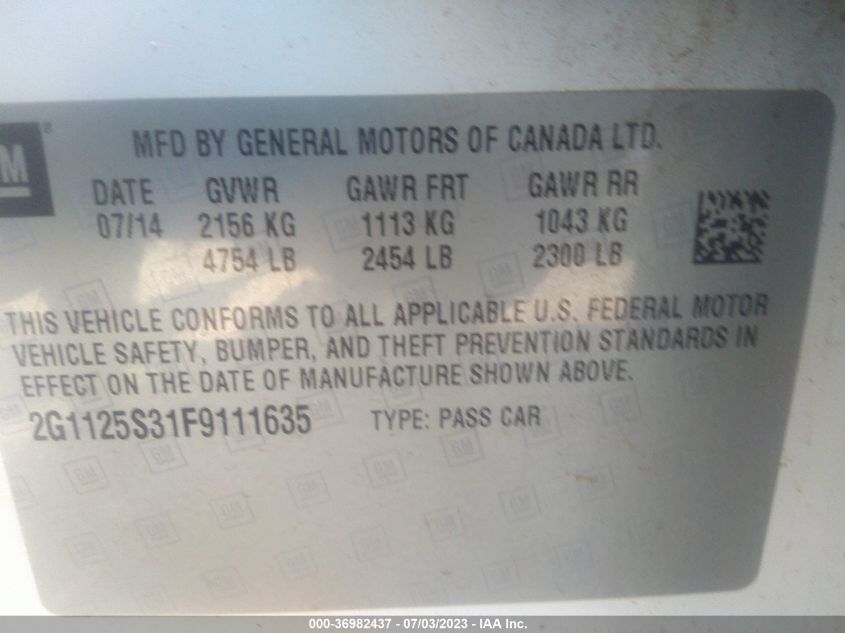 2015 CHEVROLET IMPALA LT - 2G1125S31F9111635