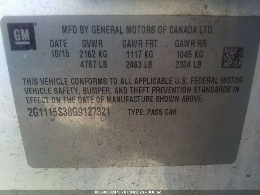 2016 CHEVROLET IMPALA LT - 2G1115S38G9127321