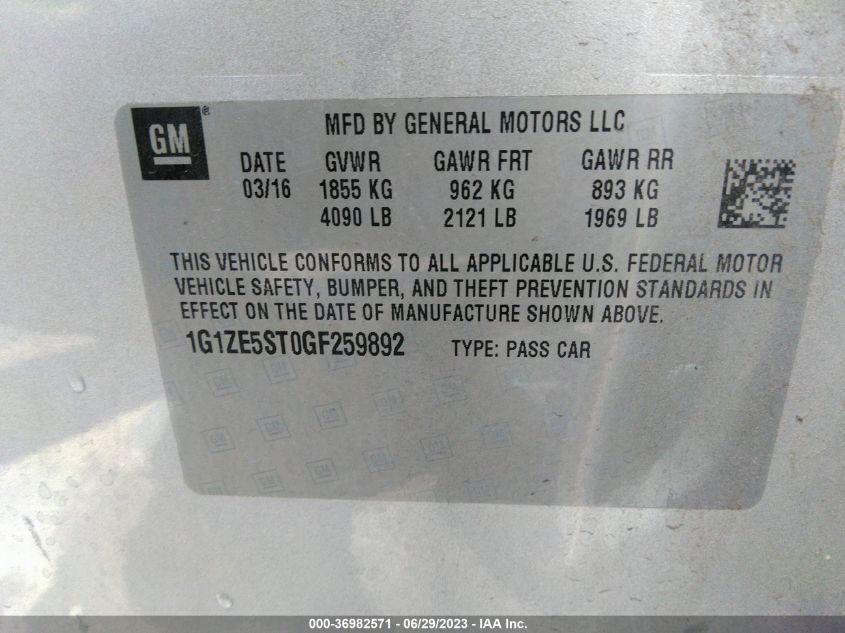 2016 CHEVROLET MALIBU LT - 1G1ZE5ST0GF259892