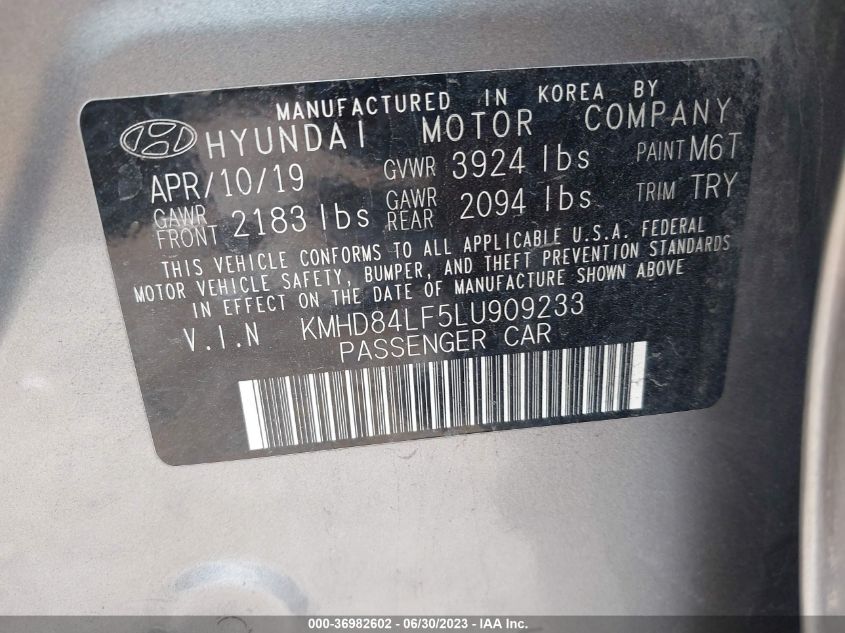 2020 HYUNDAI ELANTRA SEL/VALUE/LIMITED - KMHD84LF5LU909233