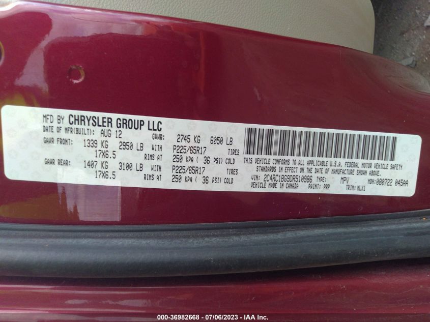 2013 CHRYSLER TOWN & COUNTRY TOURING - 2C4RC1BG9DR510986