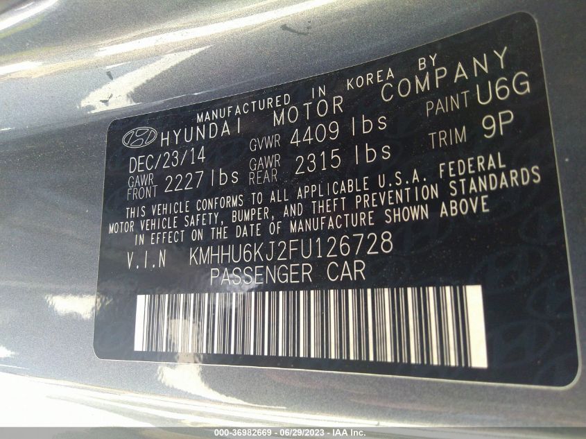 2015 HYUNDAI GENESIS COUPE 3.8L ULTIMATE KMHHU6KJ2FU126728