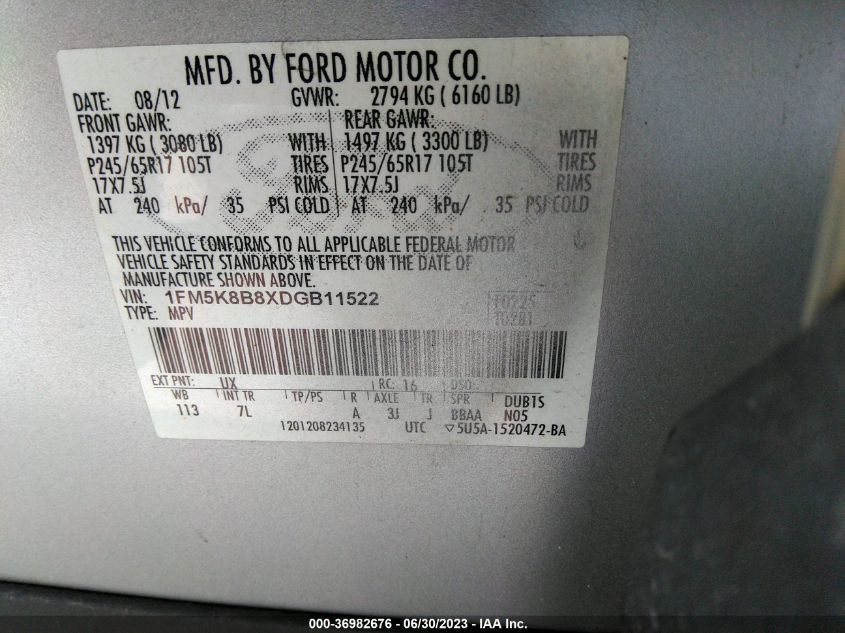 2013 FORD EXPLORER BASE - 1FM5K8B8XDGB11522
