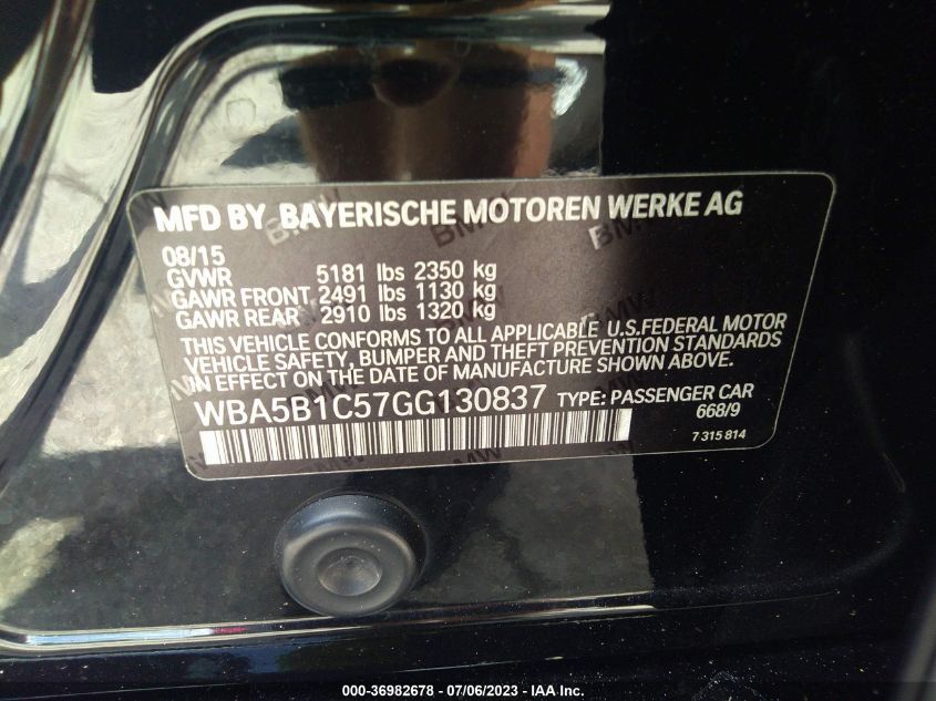 2016 BMW 5 SERIES 535I - WBA5B1C57GG130837