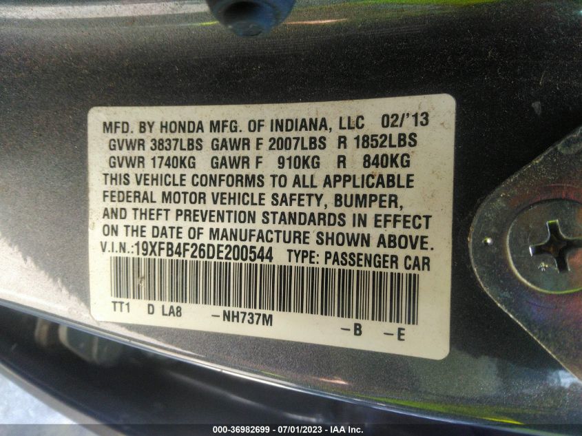 2013 HONDA CIVIC HYBRID 19XFB4F26DE200544