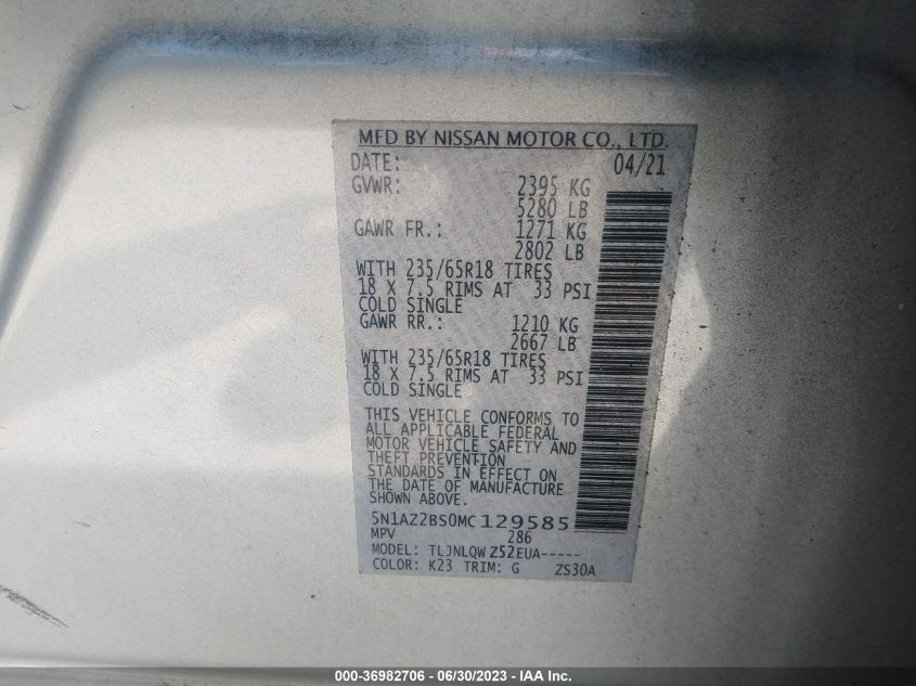 2021 NISSAN MURANO SV - 5N1AZ2BS0MC129585