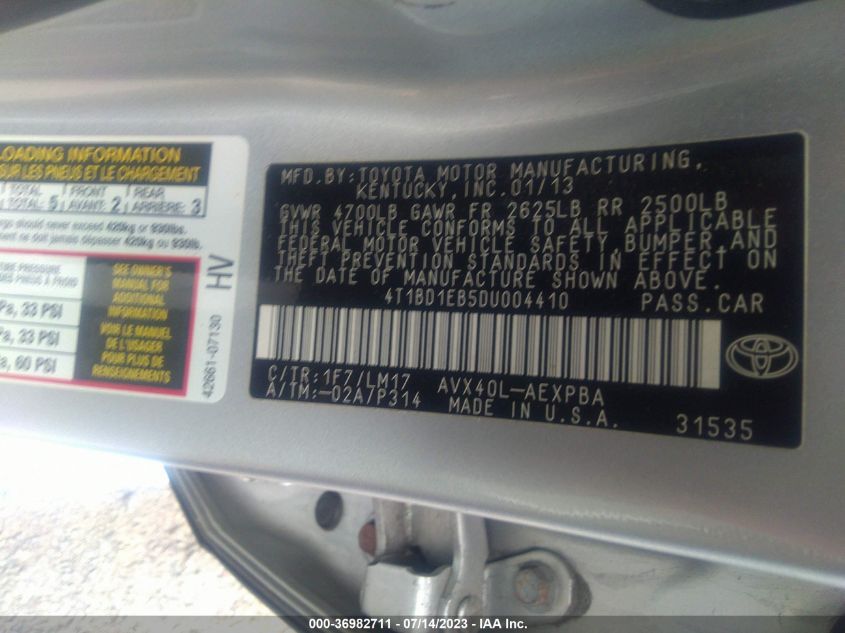 2013 TOYOTA AVALON HYBRID XLE PREMIUM 4T1BD1EB5DU004410