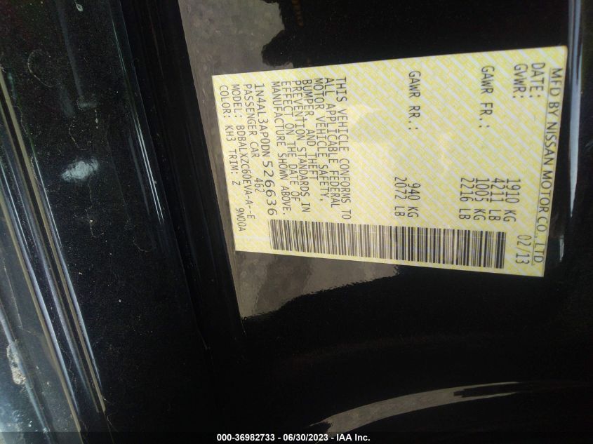 2013 NISSAN ALTIMA 2.5 SL - 1N4AL3AP0DN526636