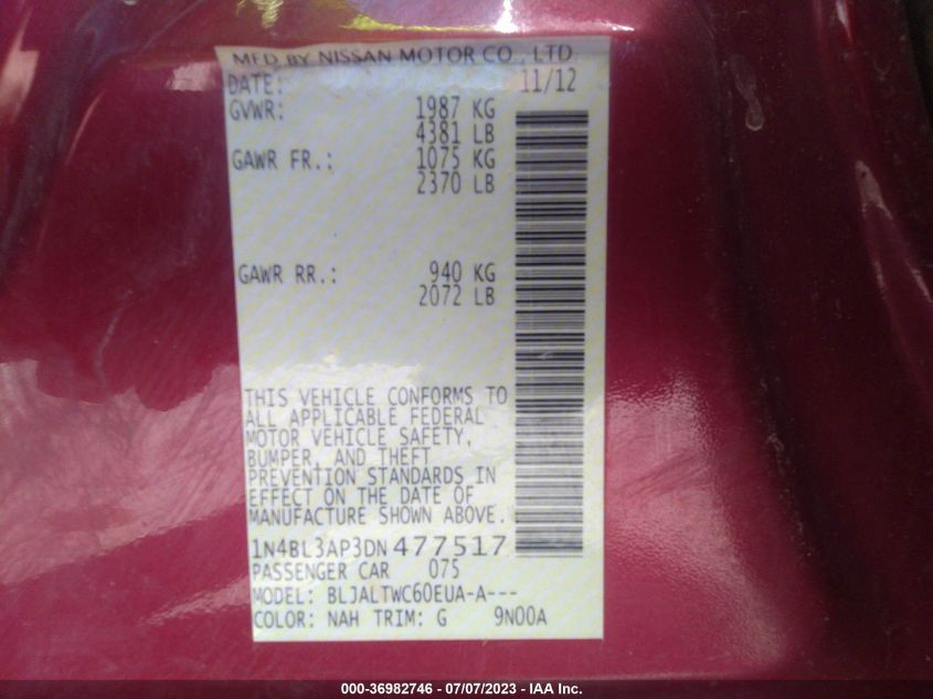 2013 NISSAN ALTIMA 3.5 SV - 1N4BL3AP3DN477517