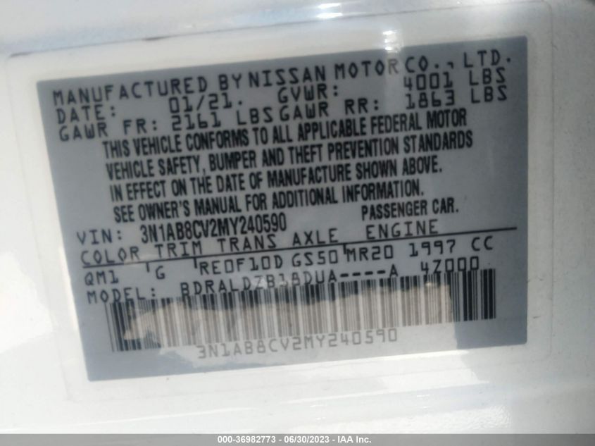 2021 NISSAN SENTRA SV - 3N1AB8CV2MY240590