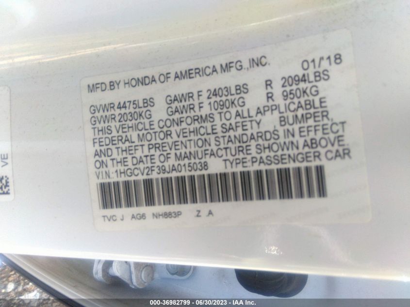 2018 HONDA ACCORD SEDAN SPORT 2.0T - 1HGCV2F39JA015038