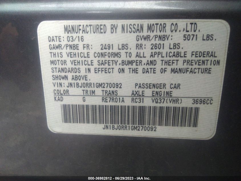 2016 INFINITI QX50 - JN1BJ0RR1GM270092