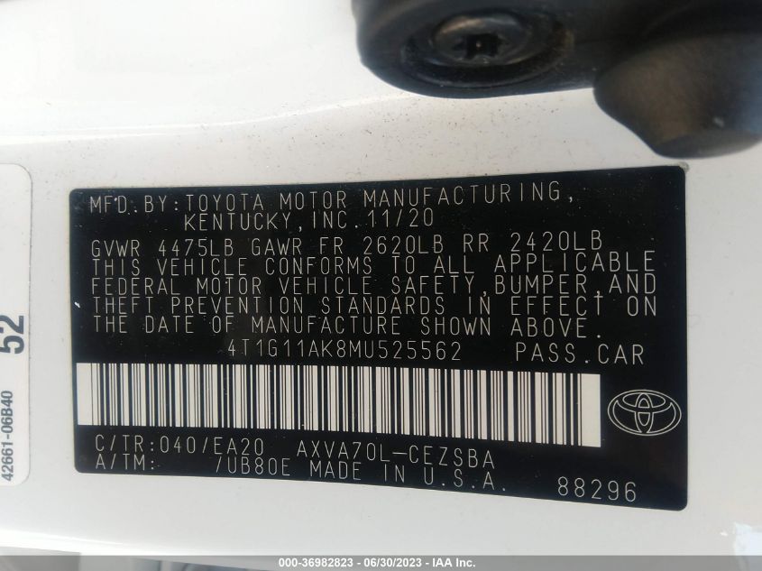 2021 TOYOTA CAMRY SE - 4T1G11AK8MU525562