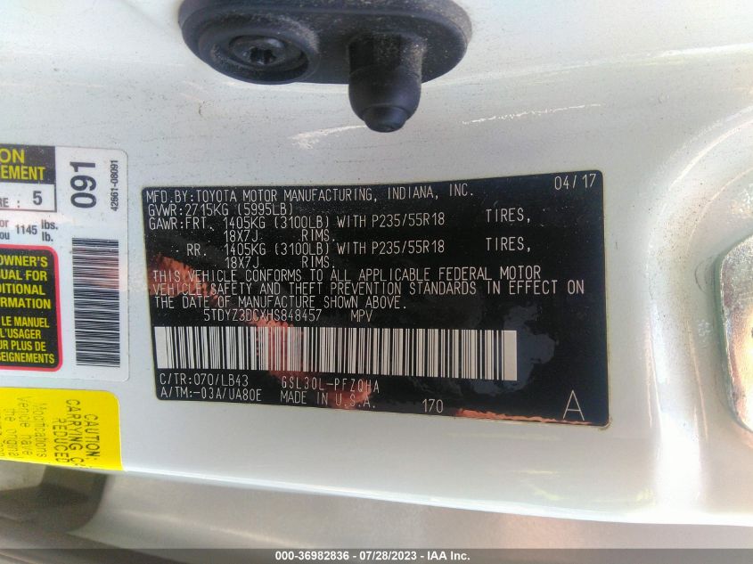 5TDYZ3DCXHS848457 2017 TOYOTA SIENNA, photo no. 9