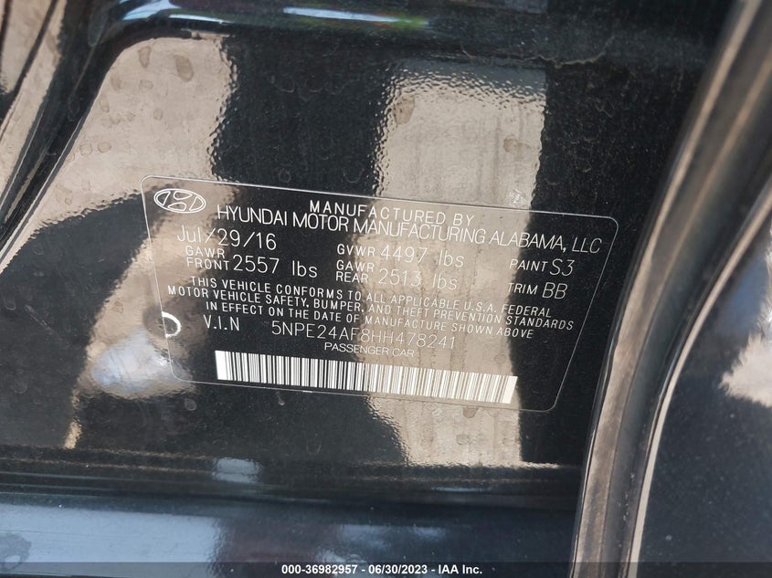 VIN 5NPE24AF8HH478241 2017 HYUNDAI SONATA SE