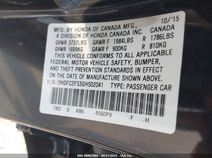 2016 HONDA CIVIC SEDAN LX - 2HGFC2F53GH502041