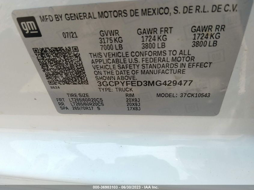 2021 CHEVROLET SILVERADO 1500 LT TRAIL BOSS - 3GCPYFED3MG429477
