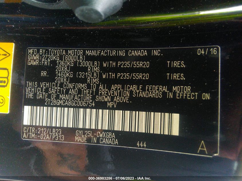 2016 LEXUS RX 450H - 2T2BGMCA8GC006754