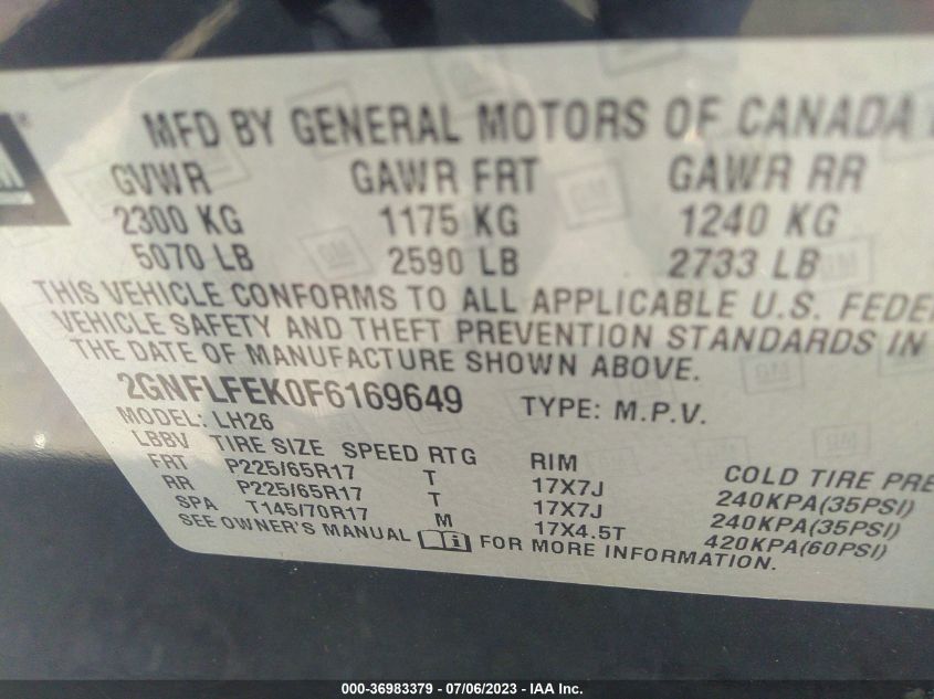 2015 CHEVROLET EQUINOX LT - 2GNFLFEK0F6169649