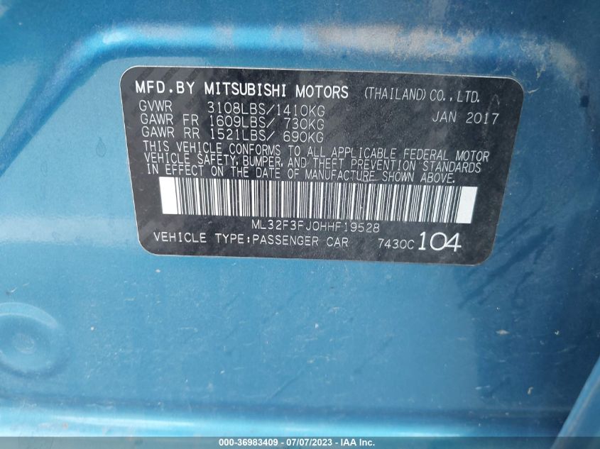 2017 MITSUBISHI MIRAGE G4 ES - ML32F3FJ0HHF19528