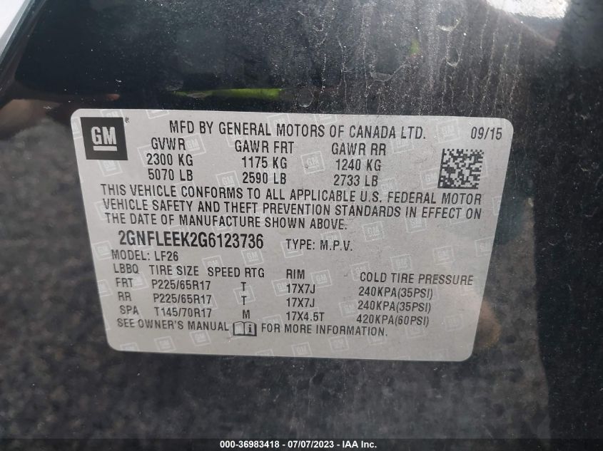 2016 CHEVROLET EQUINOX LS - 2GNFLEEK2G6123736