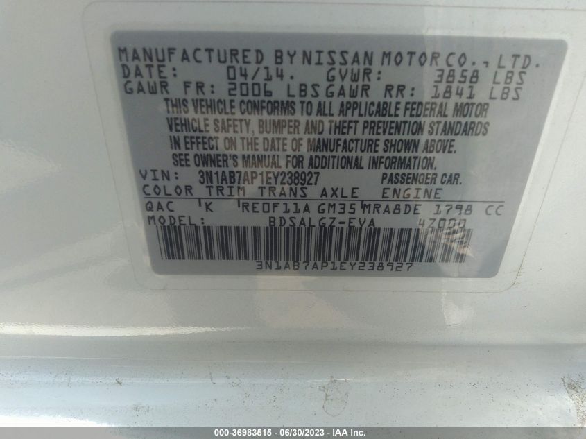 2014 NISSAN SENTRA SL - 3N1AB7AP1EY238927