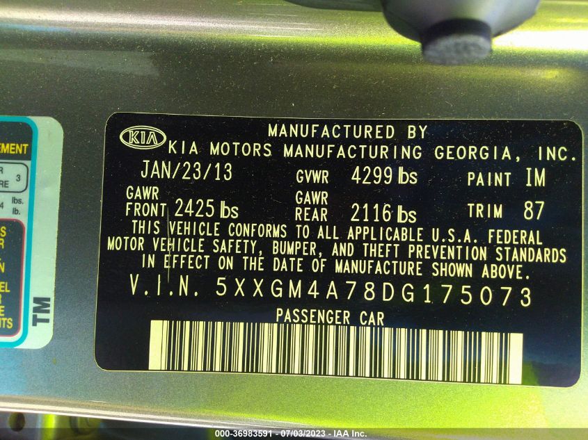 2013 KIA OPTIMA LX - 5XXGM4A78DG175073