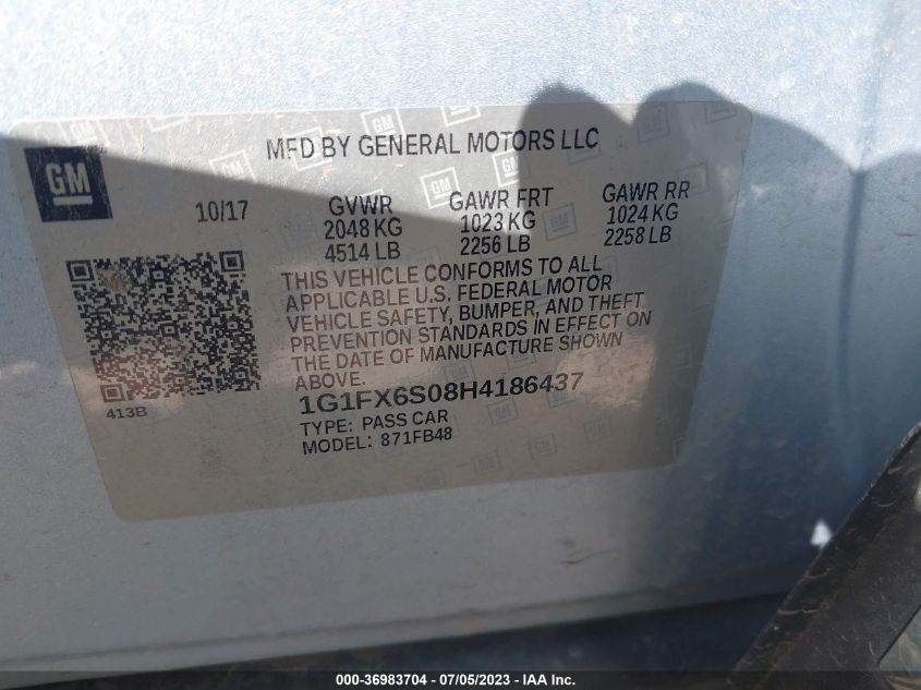 2017 CHEVROLET BOLT EV PREMIER - 1G1FX6S08H4186437