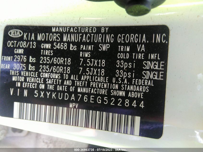 2014 KIA SORENTO EX - 5XYKUDA76EG522844