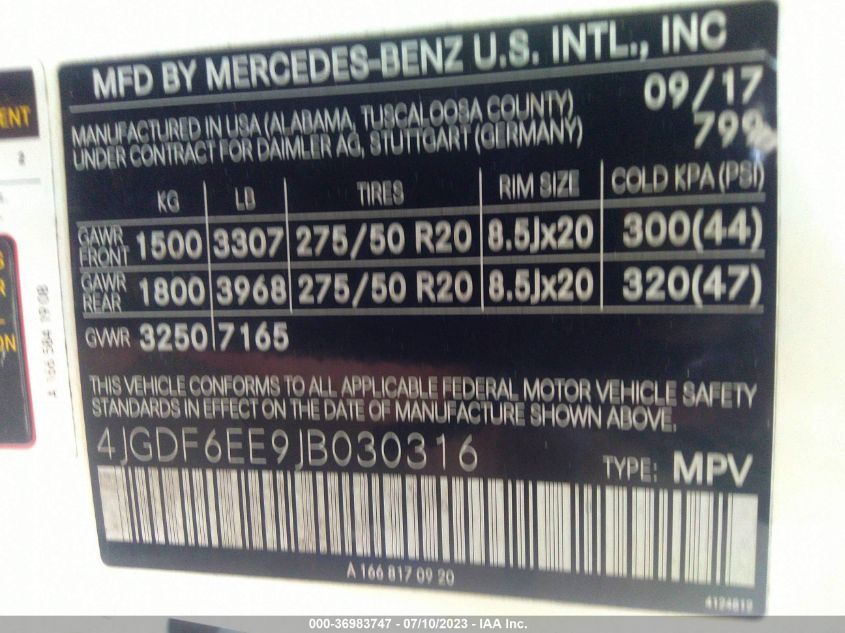 2018 MERCEDES-BENZ GLS GLS 450 - 4JGDF6EE9JB030316