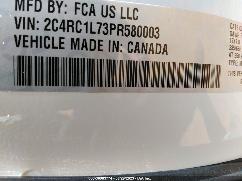 VIN 2C4RC1L73PR580003 2023 CHRYSLER PACIFICA HYBRID TOURING L
