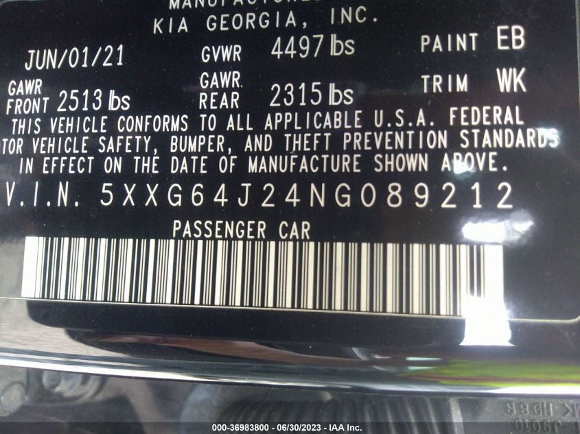 2022 KIA K5 GT-LINE - 5XXG64J24NG089212