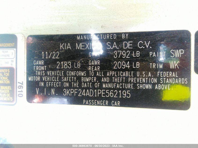 2023 KIA FORTE LXS - 3KPF24AD1PE562195