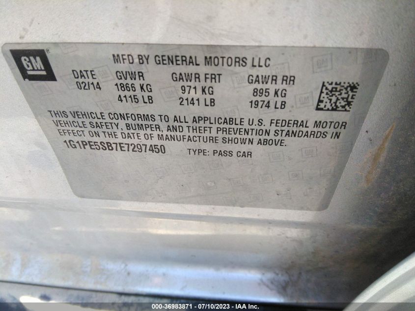 2014 CHEVROLET CRUZE LT - 1G1PESSB7E7297450