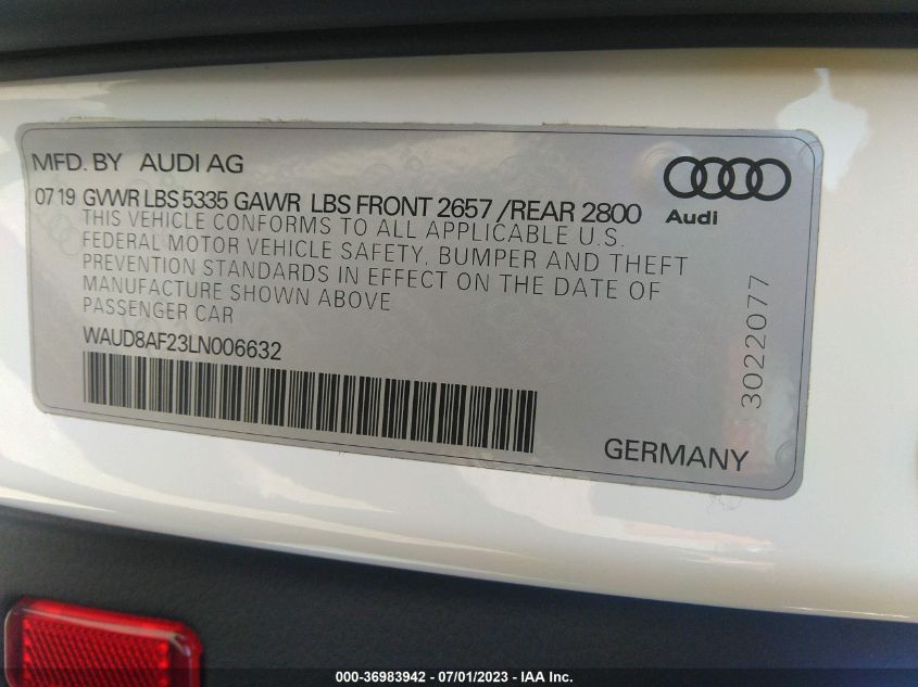 2020 AUDI A6 PREMIUM - WAUD8AF23LN006632