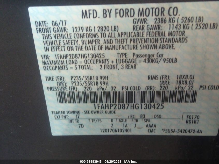 2017 FORD TAURUS SE - 1FAHP2D87HG130425